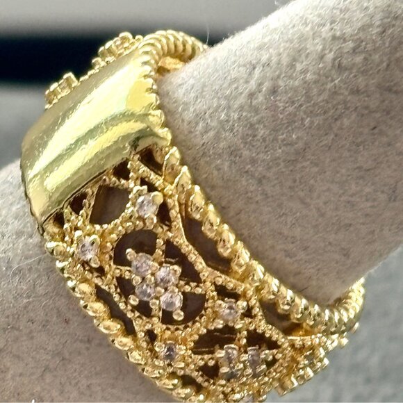 Filigree Band Ring With Intricate Design & Diamond Accents 7 - Picture 3 of 6